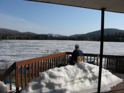 GC sketching on the deck in his bathrobe