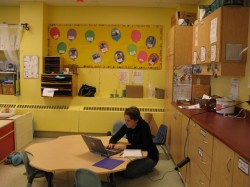 Youville child care staff in a quiet moment