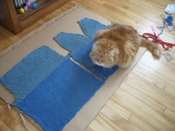 Helping block a sweater